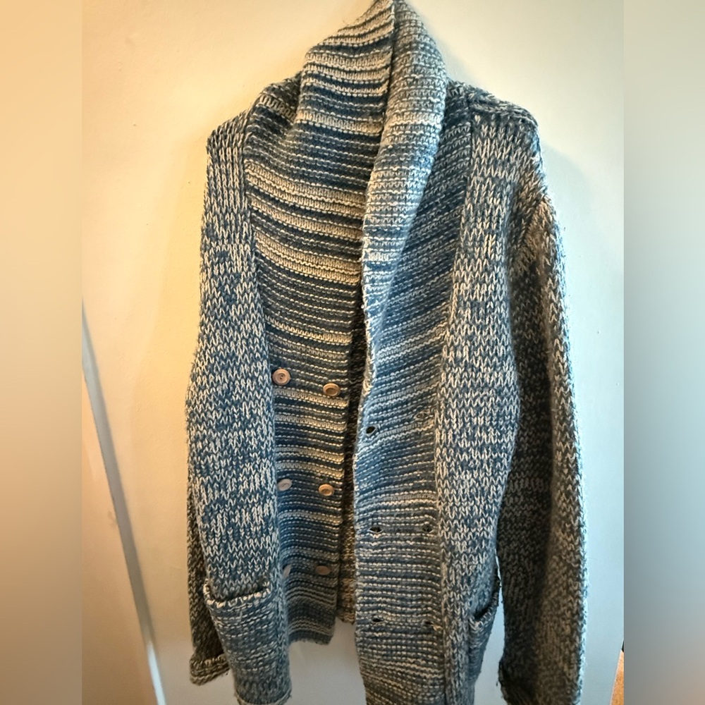 Stylish Blue and White Men's Cardigan
